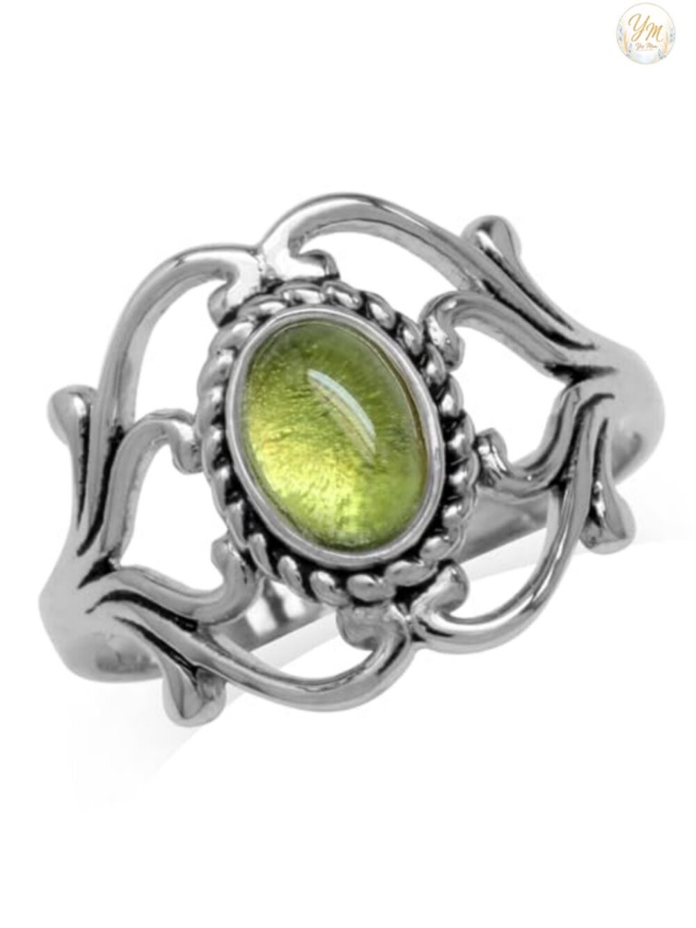 Silvershake Bezel Set Cabochon Gemstone Ring White Gold Plated 925 Sterling